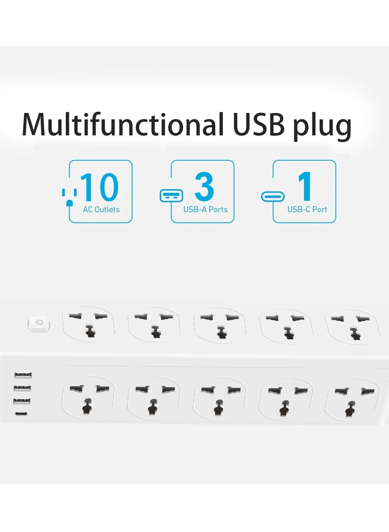 وصلة تمديد عالمية من Zahaa ذات 10 اتجاهات مع 3 منافذ USB و1PD 18 وات، شريط طاقة للحماية من زيادة التيار مع 1 USB-C و3 USB، مقبس تمديد مع سلك تمديد 2 متر للمكتب المنزلي (10S+3U+1PD)-2